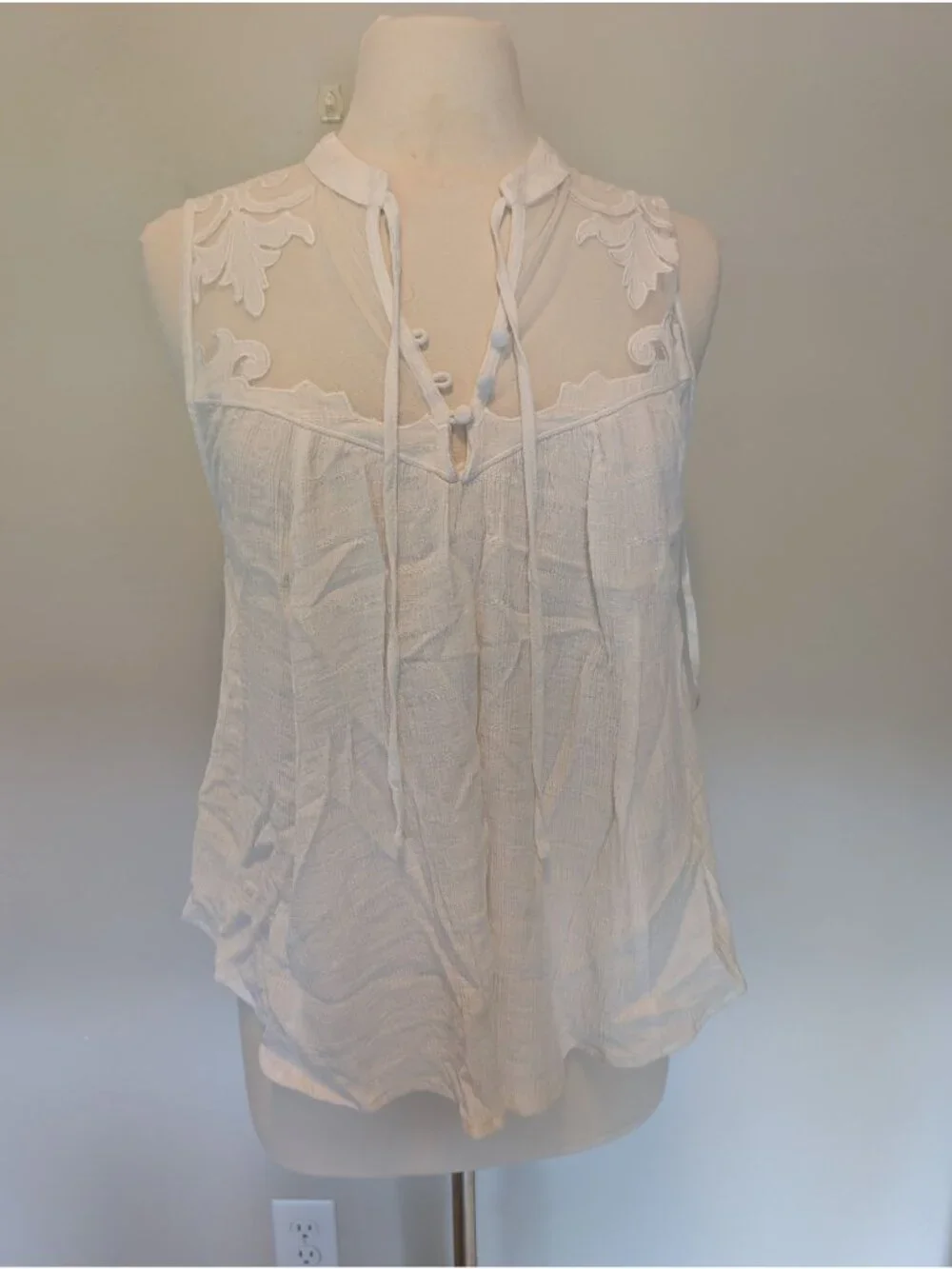 Free People Embroidered Sheer Sleeveless Top M Western Romance cottagecore